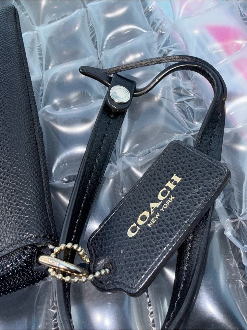 Coach Black Leather Wristlet Pouch with White story patch